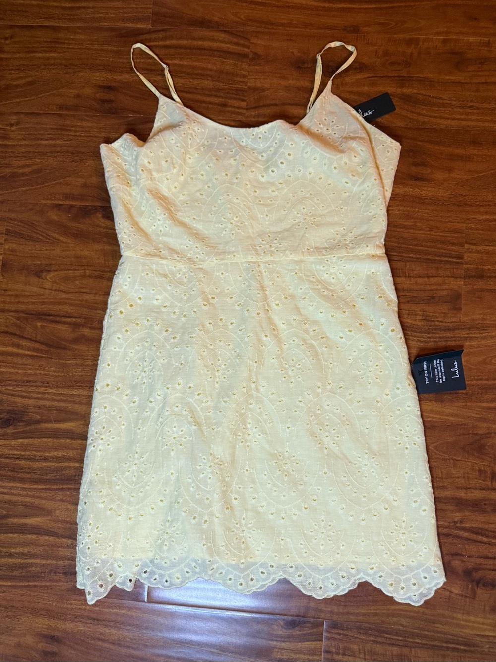 Lulu's Pale Yellow Eyelet Lace Mini Dress